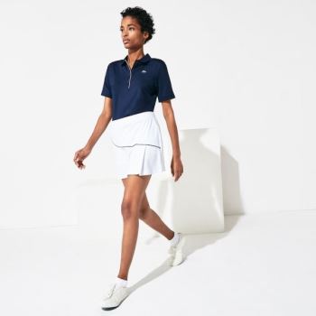 Lacoste SPORT Built-in Shorty Breathable Stretch Golf Skirt - Sukně Dámské Bílé / Tmavě Blankyt Blan